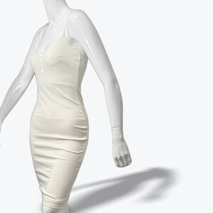 Bec & Bridge Midi Dress Strappy Cutout Deep V Open Back Ivory Bodycon‎ Size 2